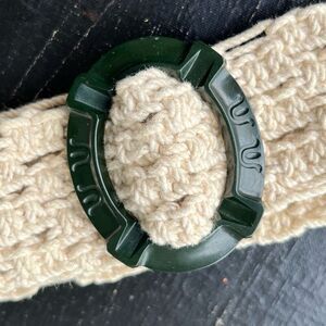 Vintage Handcrafted Macrame Belt with Green Bakelite Buckle